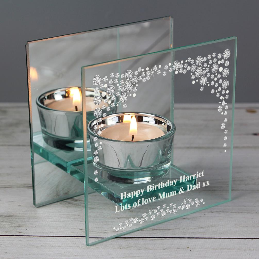 Personalised Diamante Mirrored Glass Tea Light Candle Holder Extra Image 1